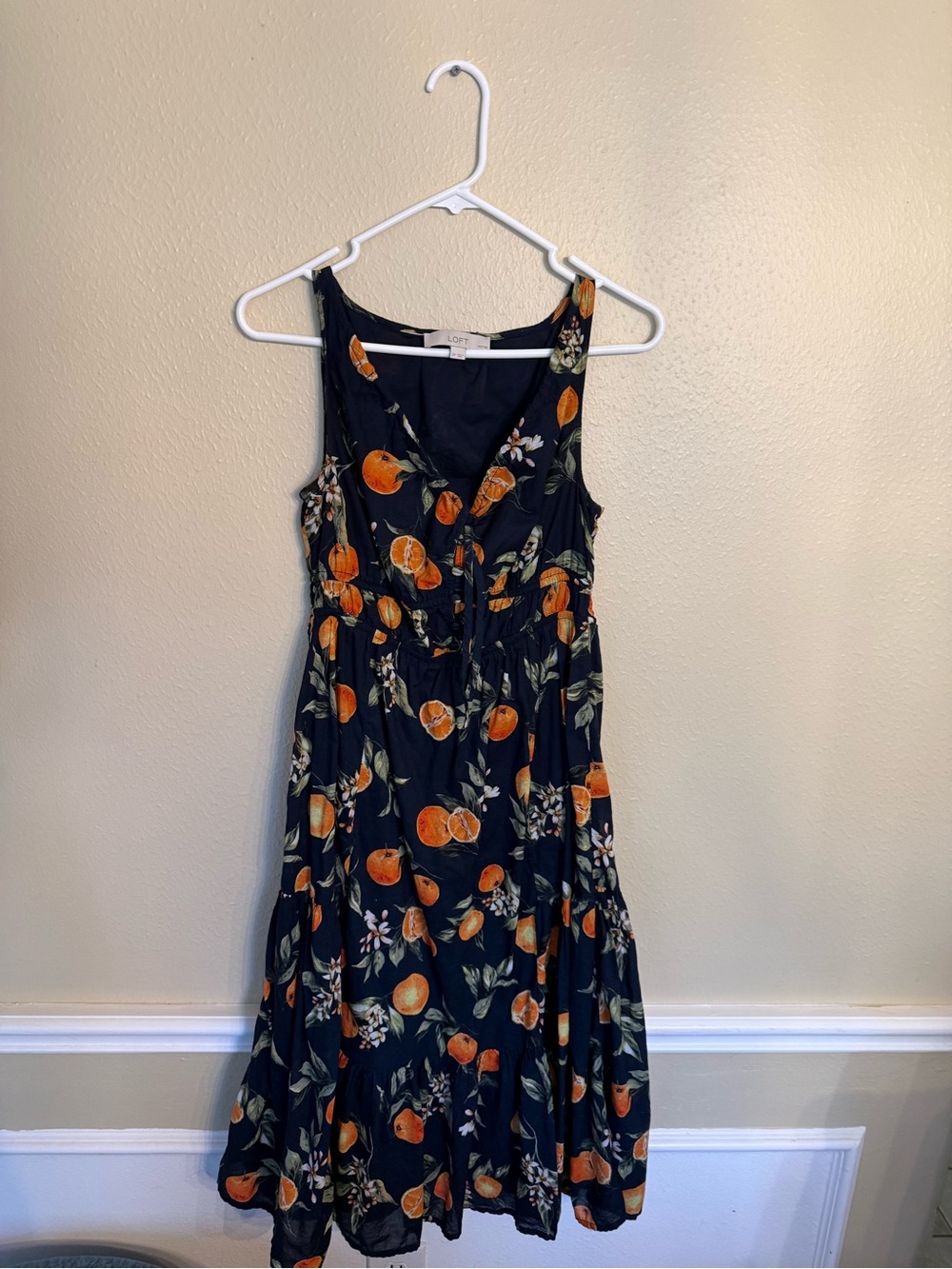 LOFT Navy Dress with Orange Fruit Print 2 petite
